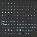 Blue Icons In Grid Arrangement On Dark Background Digital Design Elements 3d model