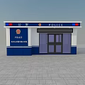 Police Booth with Red and Blue Lights Blue White Exterior Glass Door and POLICE Sign