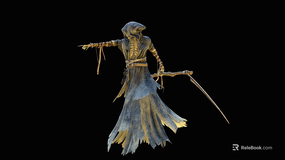 Game Movie Character Skeleton Figure With Ragged Robe And Scythe Dark Fantasy Mystical Appearance 3d model 