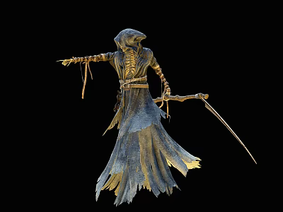 Game Movie Character Skeleton Figure With Ragged Robe And Scythe Dark Fantasy Mystical Appearance 3d model