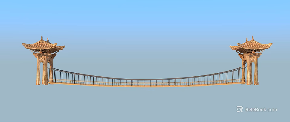 Modern Curved Bridge Structure With Metal Railings And Clear Blue Sky 3d model 