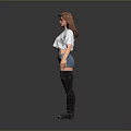 A Woman Wearing White Cropped Top Denim Shorts And Black Thigh High Boots
