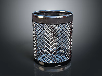 Modern Metal Mesh Trash Can With Black Rim Base For Home Office Use 3d model