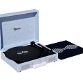 Light Blue Portable Turntable Speaker With Open Case And Vinyl Record