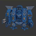 Blue Mechanical Warrior With Golden Wing Decorations And Detailed Weapon Structure 3d model