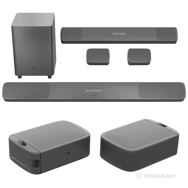 Different Types Of Home Audio Devices Soundbars Subwoofer And Speakers 3d model 