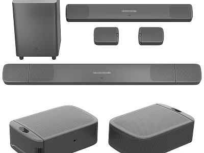 Different Types Of Home Audio Devices Soundbars Subwoofer And Speakers 3d model