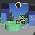 Modern Scene With Green Round Table Blue Chairs White Clock And FEB UNTAN Sign