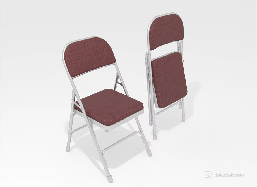 Folding Leisure Chairs With Silver Metal Frame And Burgundy Seat Backrest 3d model 