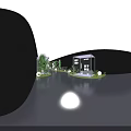 Modern Outdoor Exhibition Space With Design Tech Plants Bench Circular Decor And Greenery