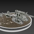 Green Tracked Military Artillery Vehicle With Long Cannon On Sand Terrain