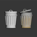 Metal Trash Cans For Home Use Silver And Rusty With Open Closed Lids 3d model
