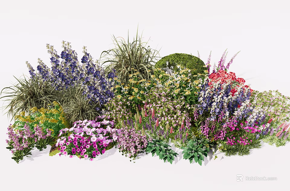 Colorful Garden Flowers With Various Plant Types And Vibrant Blooms 3d model 