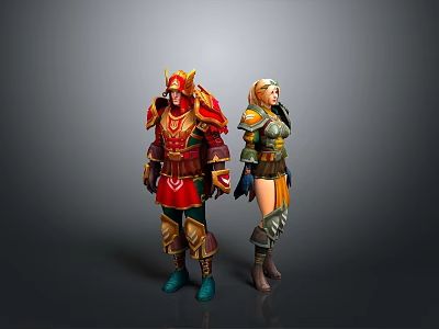 Fantasy Male And Female Warrior Characters In Detailed Armor Design 3d model