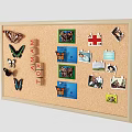 Corkboard Photo Wall With Butterfly Decorations Letter Magnets And Various