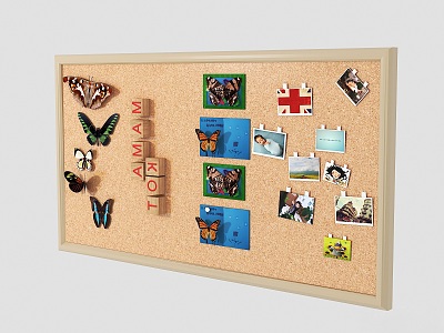 Modern Photo Wall Children's Cork Wall Stickers Message Board Butterfly Specimen Cork Wall Photo Wall Message Wall Children's Room Cork Wall 3d model