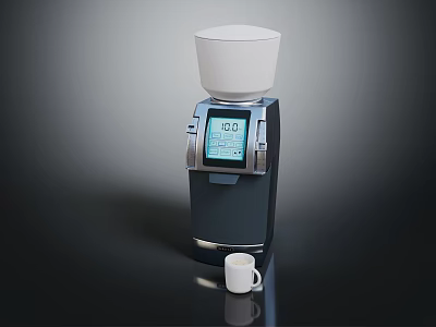 Dark Gray Coffee Maker Kitchen Appliance With White Top Digital Display And White Mug 3d model
