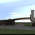 Scenic Entrance Gate With Stone Arch Pillars And Wheel Decorations For Industrial Park