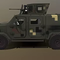 Military Armored Vehicle With Camouflage Paint Roof Mounted Weapon Yellow Stripes And Armored Structure