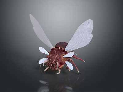 Detailed Flying Insect 3D Model With White Wings Reddish Body And Long Legs 3d model