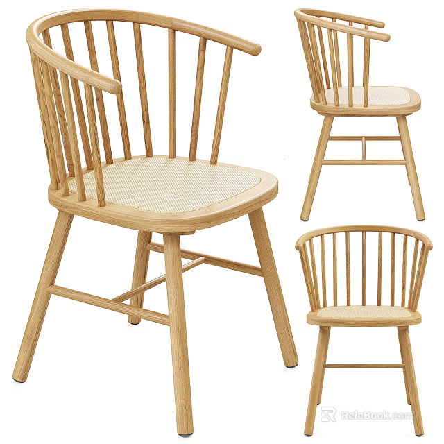 Wooden Leisure Chairs With Woven Seat And Vertical Backrest For Indoor Home Use 3d model 