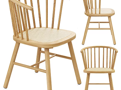 Wooden Leisure Chairs With Woven Seat And Vertical Backrest For Indoor Home Use 3d model