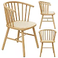 Wooden Leisure Chairs With Woven Seat And Vertical Backrest For Indoor Home Use
