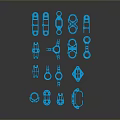 Blue 3D Printed Small Parts With Various Shapes And Assembly Tools 3d model