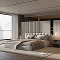 Modern Bedroom Interior Design With Large Glass Window Plush Bed Wooden Floor And Soft Rug