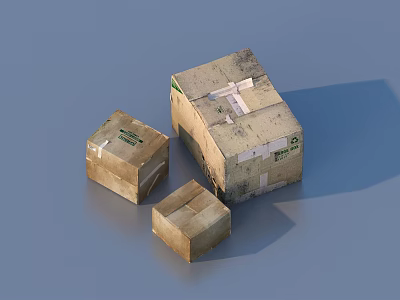 Brown Cardboard Boxes With White Tape And Labels For Daily Supplies Storage 3d model