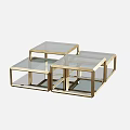 Modern Nested Coffee Table Set With Glass Top And Gold Metal Frame 3d model