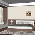 Room Divider Blinds in Warm Tones Bedroom with Wooden Bed Wall Art and Area Rug