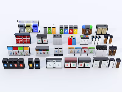 Other Trash Bins With Various Colors And Multiple Design Styles 3d model