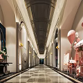 Elegant Hotel Corridor With Warm Lighting Arched Doorways And Decorative Elements Design 3d model