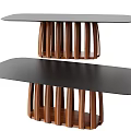Modern Minimalist Dining Tables With Black Tabletop And Wooden Curved Slatted Legs Design