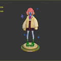 Child With Pink Hair Pink Coat And Blue Dress On Orange Elements Base