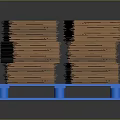 Stacked Brown Cardboard Boxes On Blue Pallet For Storage And Shipping