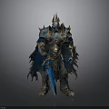 Man In Blue Spiked Armor Holding Glowing Blue Long Sword With Cloak