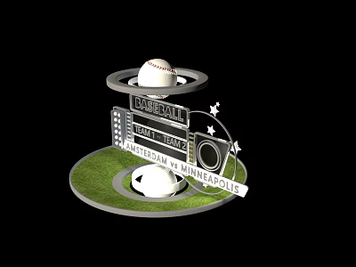 Digital Minnesota Sports Billboard Featuring Baseball Soccer Ball Grass Field And Stars 3d model