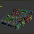 Green Military Wheeled Armored Tank With Turret And Weapon On Dark Background