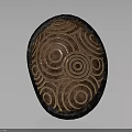 Oval Artisanal Object With Carved Concentric Circle Patterns In Brown And Black 3d model