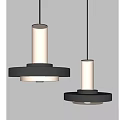 Modern Pendant Lights With White Shades And Black Metal Bases On Grey Wall