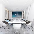 Modern Conference Room Interior Design With Long Table Comfortable Chairs And Large Screen 3d model