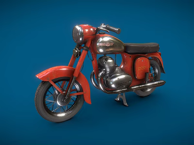 Red Vintage Classic Motorcycle With Shiny Chrome Parts Black Seat On Blue Background 3d model