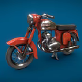 Red Vintage Classic Motorcycle With Shiny Chrome Parts Black Seat On Blue Background