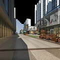 Modern Commercial Street Featuring High Rise Buildings Colorful Facades Green Spaces And Plaza
