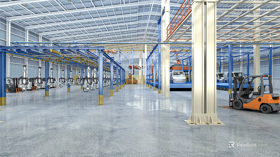 Bright Spacious Modern Automobile Manufacturing Factory Workshop Equipped With Advanced Complete Production Facilities 3d model 