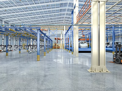 Bright Spacious Modern Automobile Manufacturing Factory Workshop Equipped With Advanced Complete Production Facilities 3d model