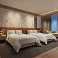Modern Hotel Room Interior With Bed Artwork Desk And Chair