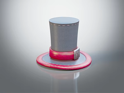 Stylish Top Hat With Gray Body Red Brim And Silver Buckle Design Details 3d model